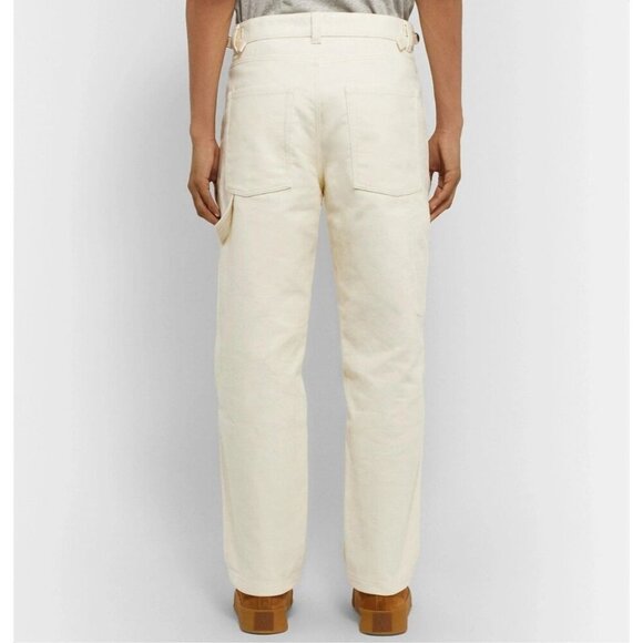 AMI Wide-Leg Brushed-Cotton Trousers Size L Mens Cream Moleskin $330 - Picture 15 of 16